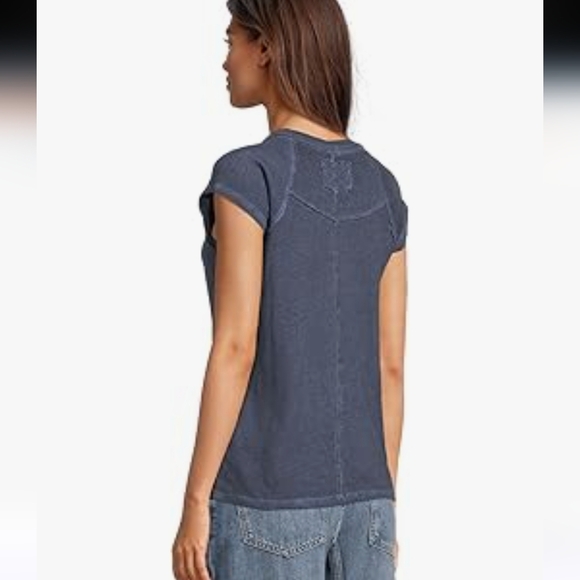 Free People We The Free Slate Blue Ribbed Riley Short Sleeve Tee XS - Picture 13 of 13